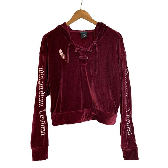 Harry Potter Tops - Harry Potter dark red burgundy feather velour velvet hoodie hooded sweatshirt L